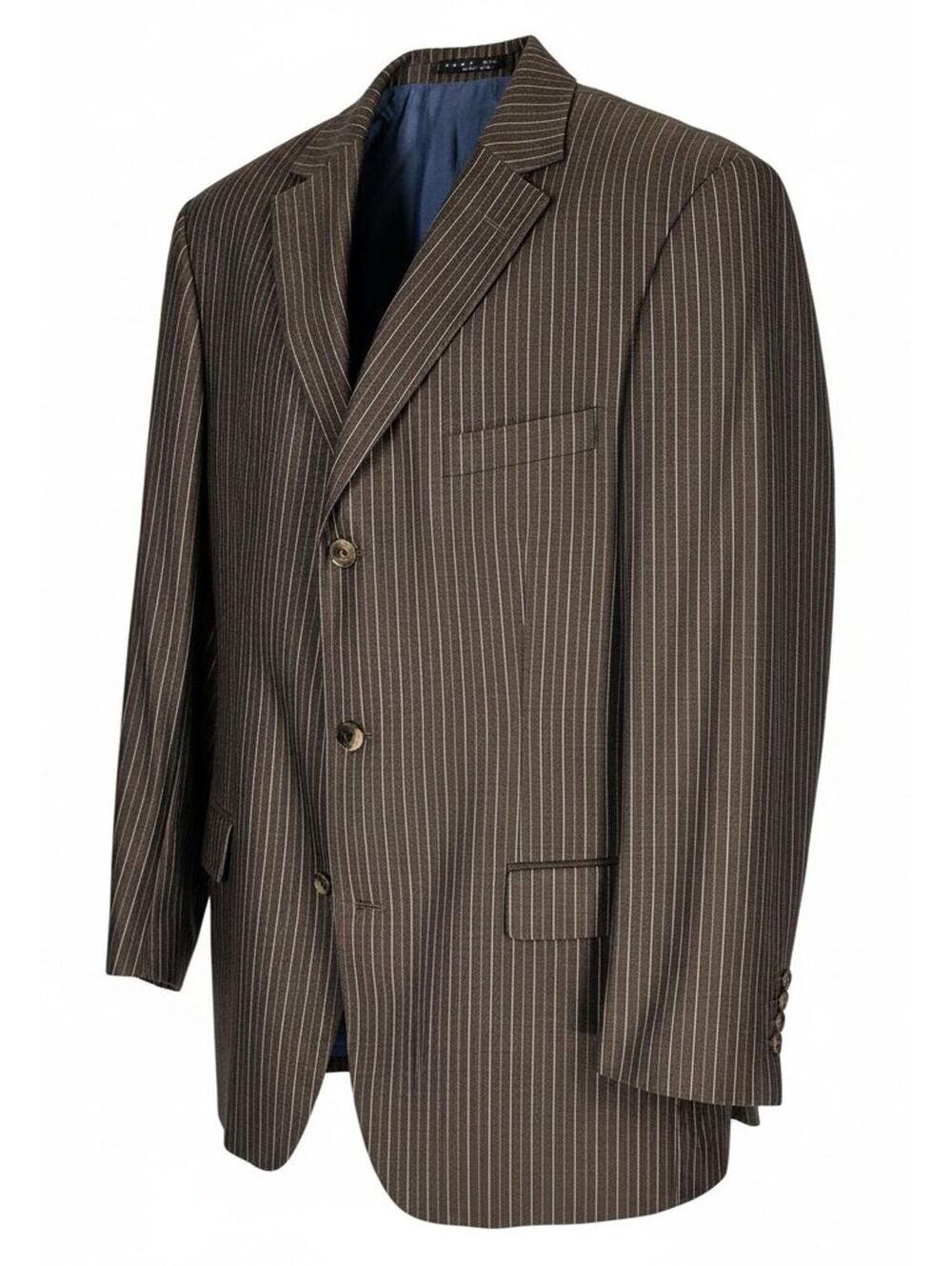 Vintage Hugo Boss Rossellini Movie Brown White Pinstripe Wool Suit 40R/34
